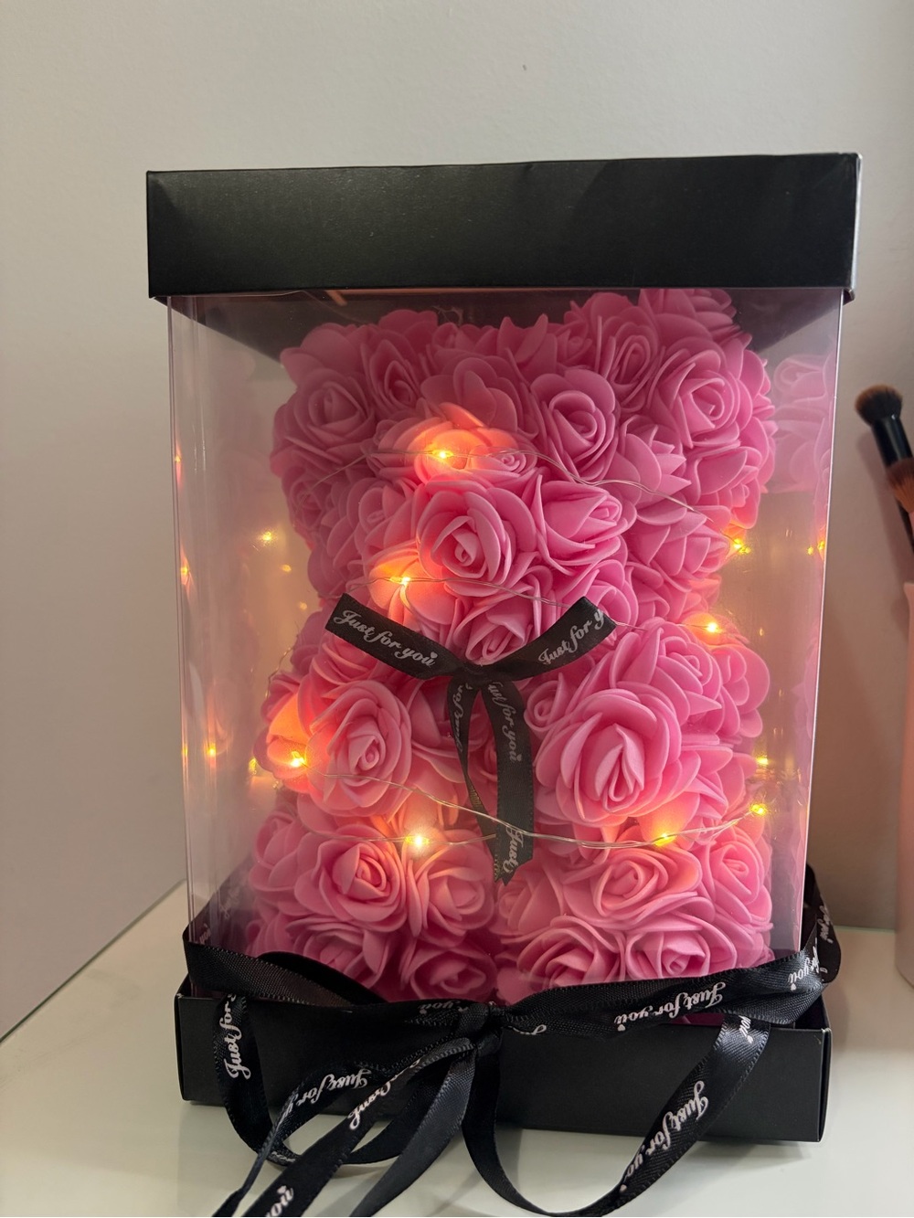 Pink Rose Bear with LED Lights